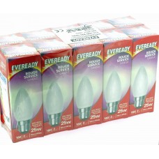 10 x Eveready 25w Opal Candle Filament Bulb BC B22 Bayonet Fully Dimmable