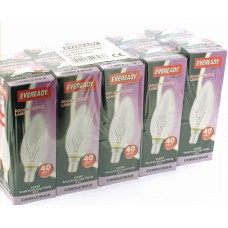 10 x Eveready 40w Clear Candle Filament Bulb SES E14 Small Screw Fully Dimmable