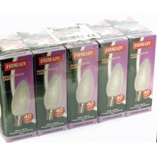 10 x Eveready 40w Opal Candle Filament Bulb SES E14 Small Screw Fully Dimmable