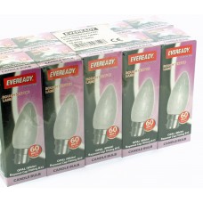 10 x Eveready 60w Opal Candle Filament Bulb BC B22 Bayonet Fully Dimmable